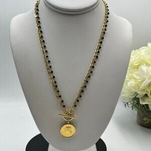 Bellezza Bronze‎ 20 Lira Coin Bronze Rolo Rosary Link Two Strand Necklace Toggle